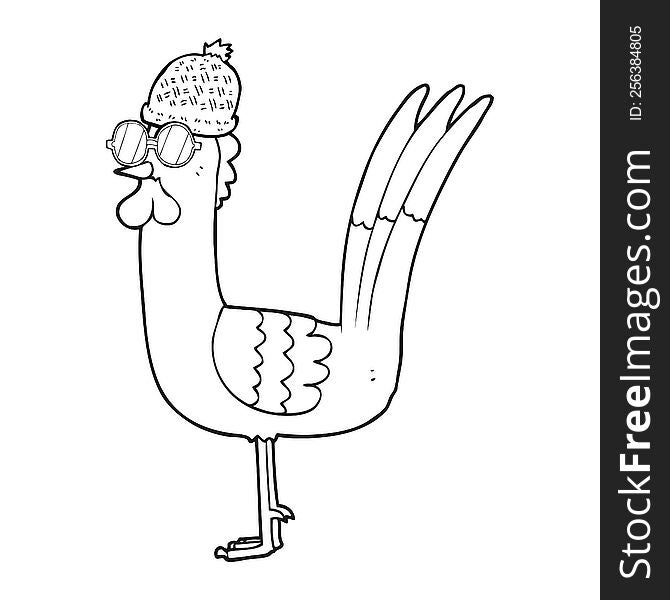 black and white cartoon chicken wearing disguise