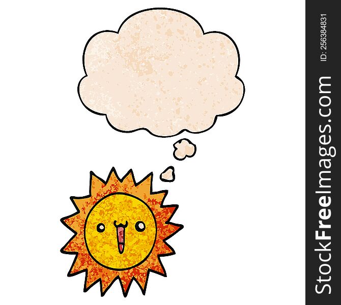 Cartoon Sun And Thought Bubble In Grunge Texture Pattern Style