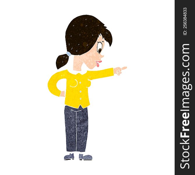 Cartoon Enthusiastic Woman Pointing