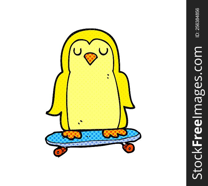 freehand drawn cartoon bird on skateboard