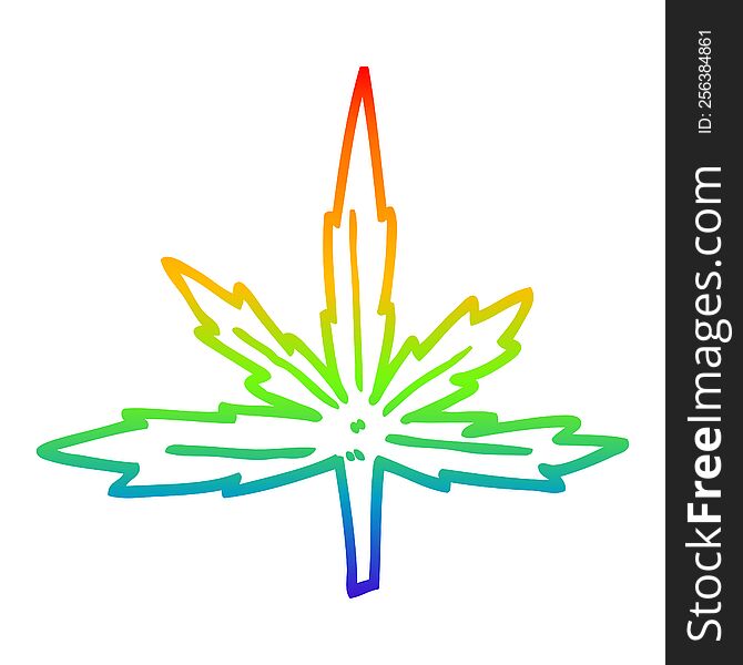 rainbow gradient line drawing of a cartoon marijuana leaf