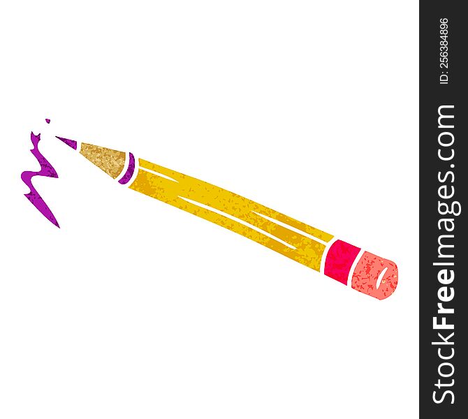 retro cartoon doodle of a coloured pencil