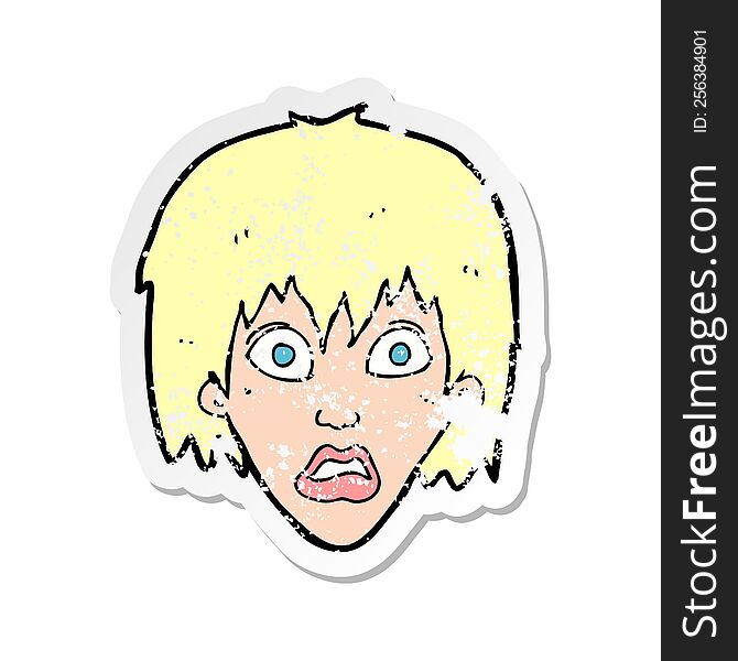 retro distressed sticker of a cartoon frightened woman