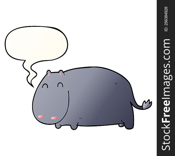Cartoon Hippo And Speech Bubble In Smooth Gradient Style