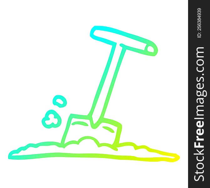 cold gradient line drawing of a cartoon shovel in dirt