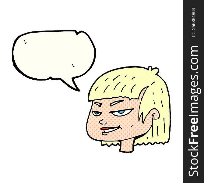freehand drawn comic book speech bubble cartoon mean looking girl