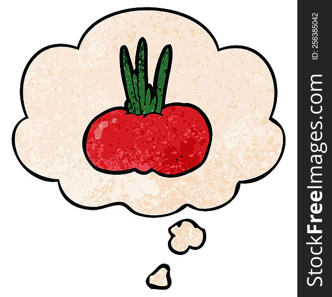 Cartoon Vegetable And Thought Bubble In Grunge Texture Pattern Style