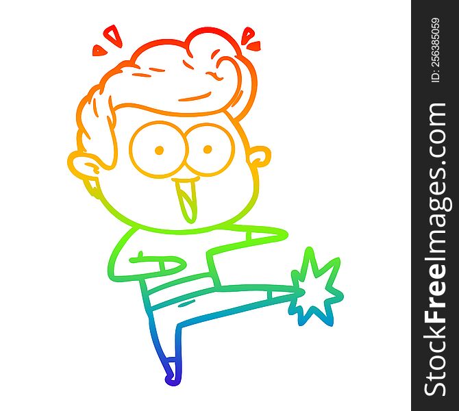 rainbow gradient line drawing of a cartoon man kung fu kicking