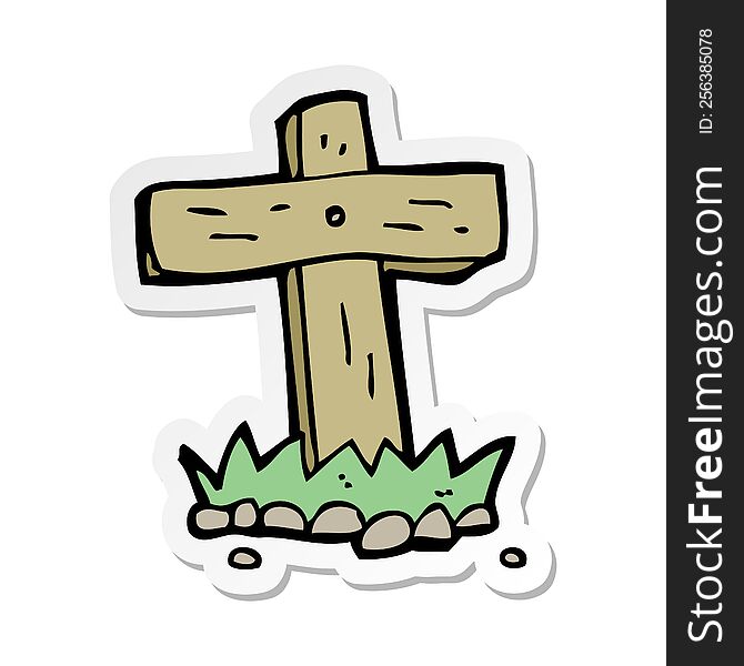 sticker of a cartoon wooden cross grave