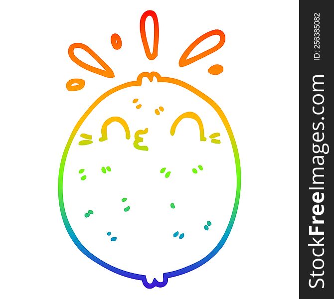 Rainbow Gradient Line Drawing Cute Cartoon Lemon