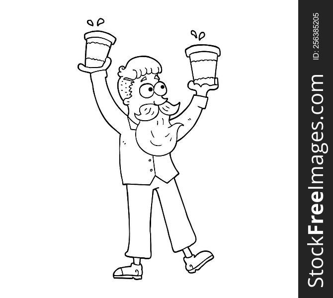 Black And White Cartoon Man With Coffee Cups