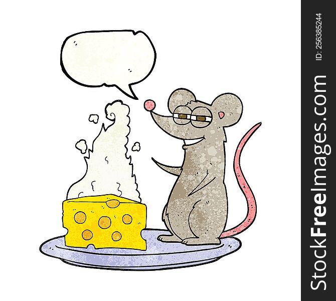 Speech Bubble Textured Cartoon Mouse With Cheese
