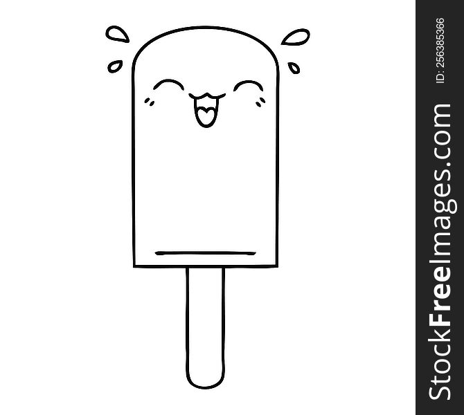 quirky line drawing cartoon orange ice lolly