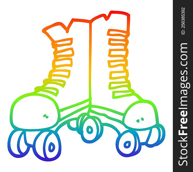 rainbow gradient line drawing of a cartoon roller boots