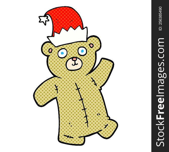 cartoon teddy bear wearing christmas hat