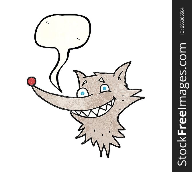 freehand speech bubble textured cartoon grinning wolf face