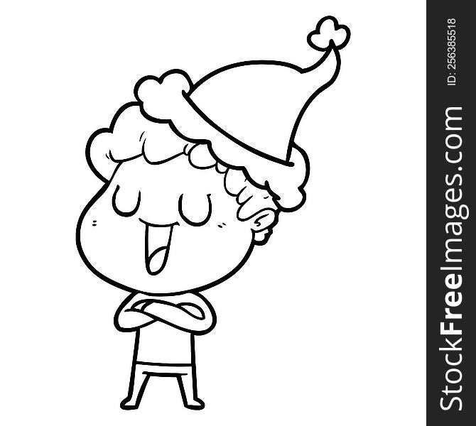 Laughing Line Drawing Of A Man Wearing Santa Hat