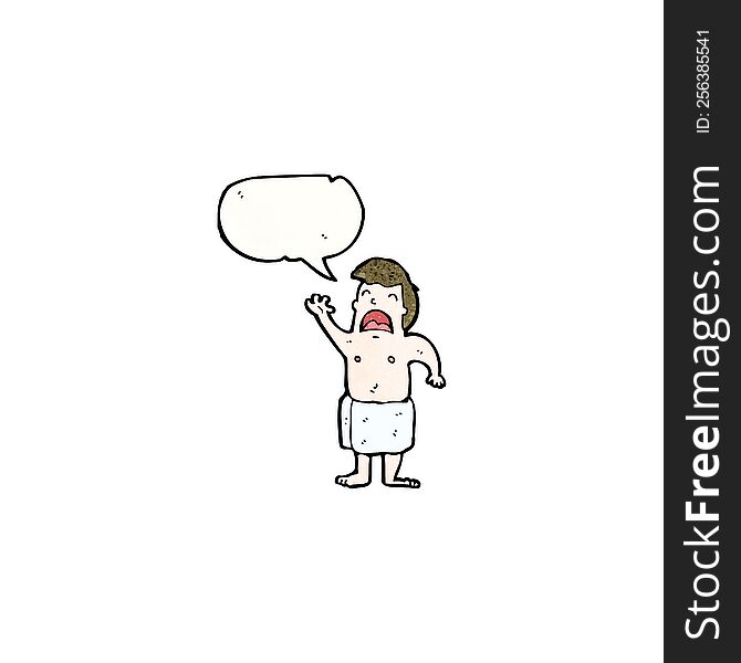 cartoon man in towel with speech bubble