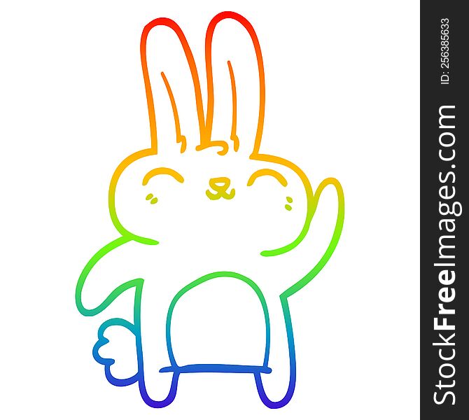 rainbow gradient line drawing of a cartoon happy bunny