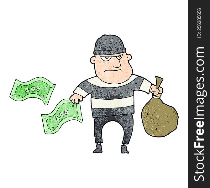 freehand textured cartoon bank robber