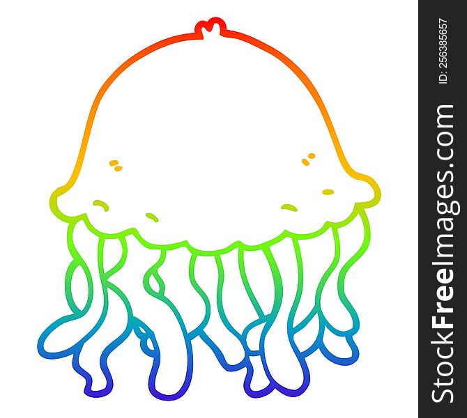Rainbow Gradient Line Drawing Cartoon Jellyfish