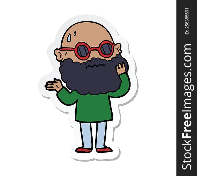 sticker of a cartoon worried man with beard and sunglasses