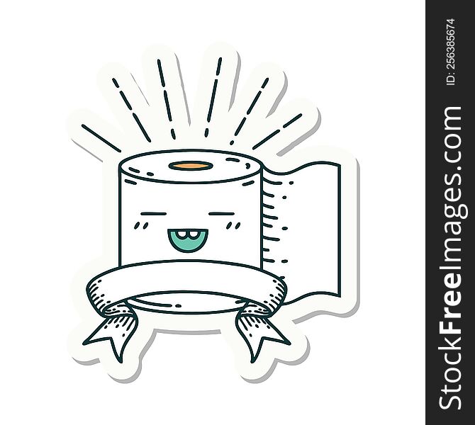 sticker of a tattoo style toilet paper character