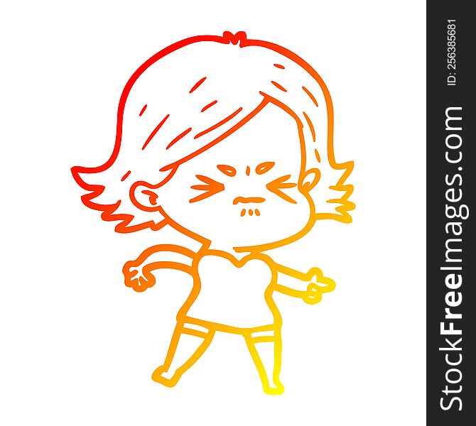 warm gradient line drawing of a cartoon angry girl
