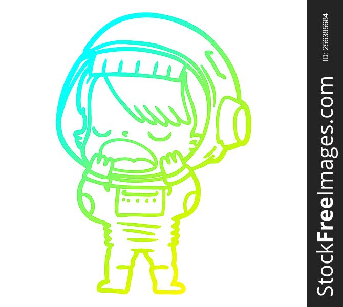 cold gradient line drawing of a cartoon talking astronaut yawning