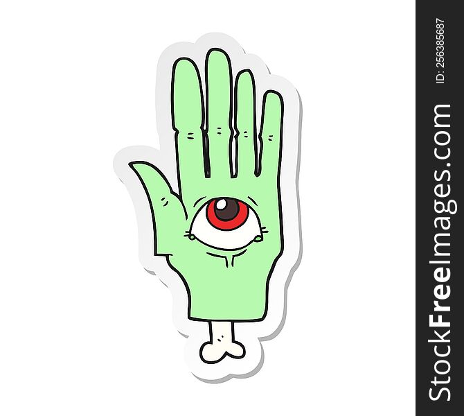 Sticker Of A Cartoon Spooky Eye Hand
