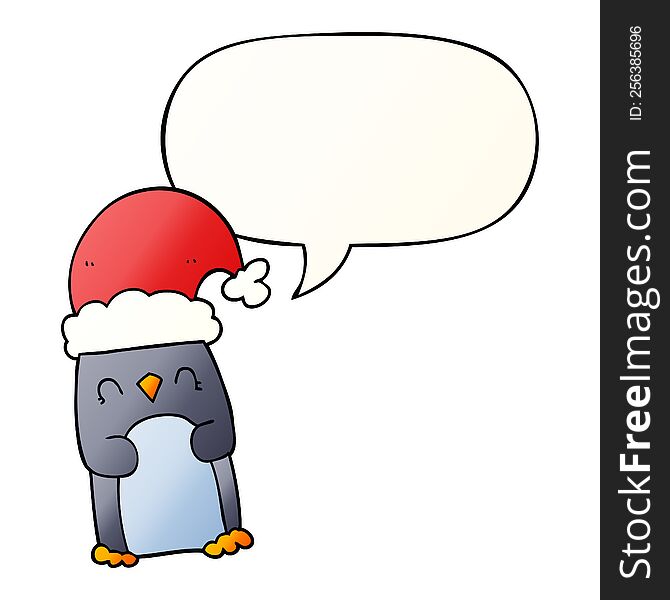 Cartoon Penguin And Speech Bubble In Smooth Gradient Style