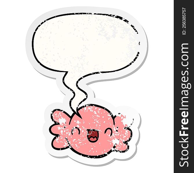 Cartoon Wrapped Candy And Speech Bubble Distressed Sticker