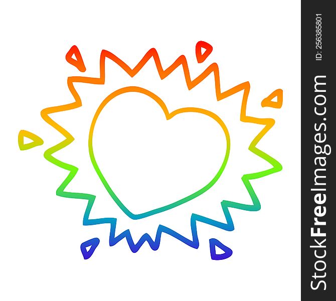 Rainbow Gradient Line Drawing Cartoon Flaming Heart