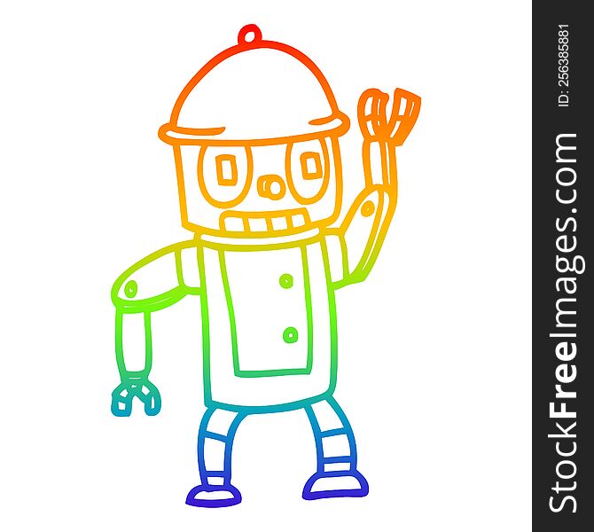 Rainbow Gradient Line Drawing Cartoon Robot Waving