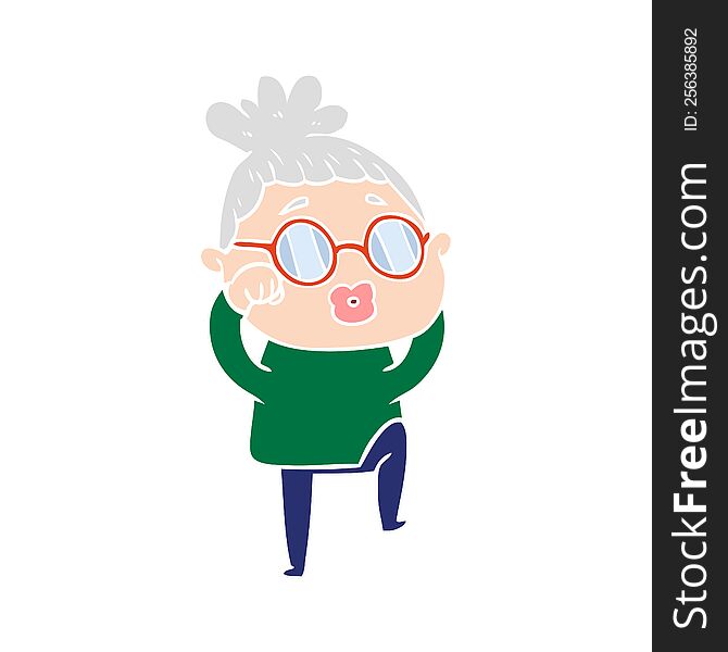 Flat Color Style Cartoon Tired Woman Wearing Spectacles
