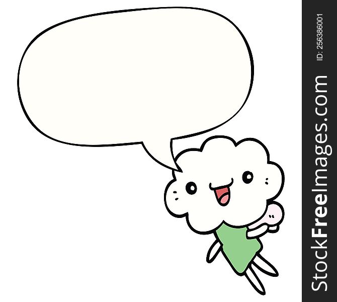 Cartoon Cloud Head Creature And Speech Bubble