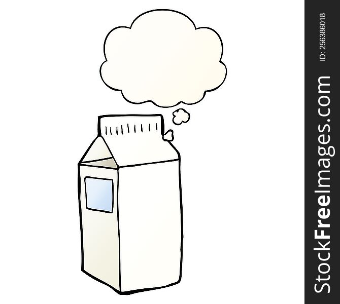 cartoon milk carton with thought bubble in smooth gradient style