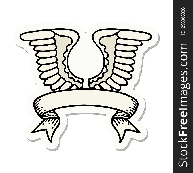 tattoo style sticker with banner of a wing