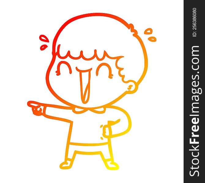 warm gradient line drawing of a laughing cartoon man pointing finger