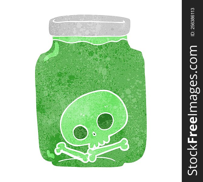 freehand retro cartoon jar with skull