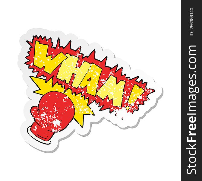 Retro Distressed Sticker Of A Cartoon Boxing Glove Punch