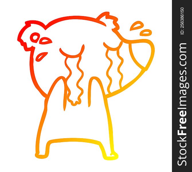 Warm Gradient Line Drawing Cartoon Crying Polar Bear