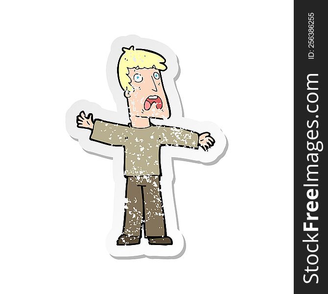 Retro Distressed Sticker Of A Cartoon Frightened Man