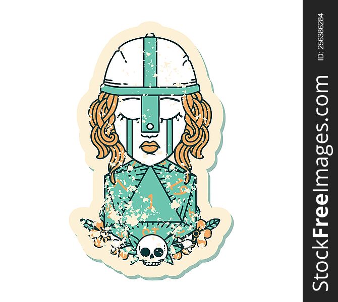 Crying Human Fighter With Natural One D20 Roll Grunge Sticker