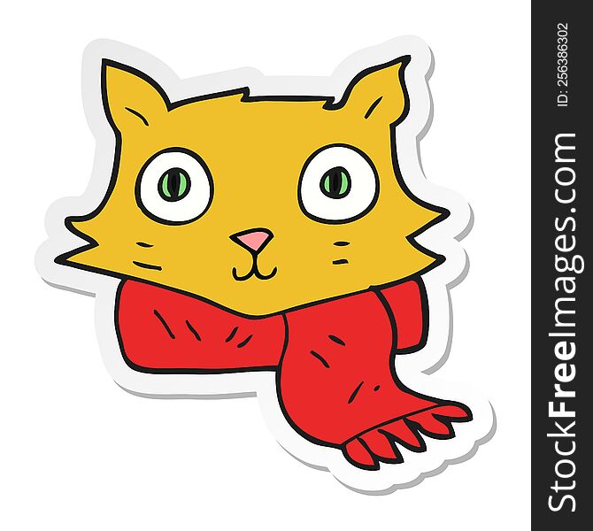 Sticker Of A Cartoon Cat Wearing Scarf