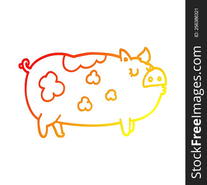 Warm Gradient Line Drawing Cartoon Pig