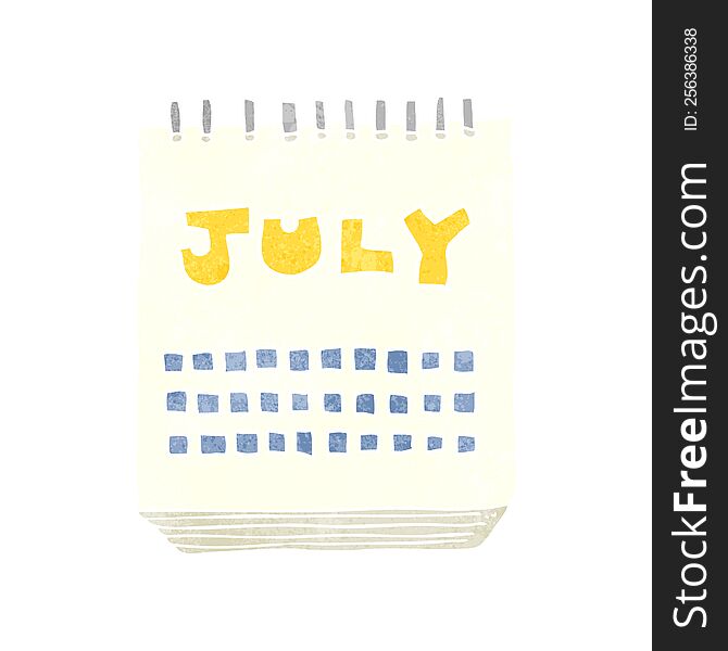 Retro Cartoon Calendar Showing Month Of July