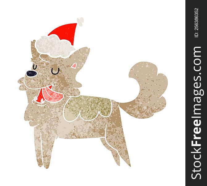 Retro Cartoon Of A Happy Dog Wearing Santa Hat