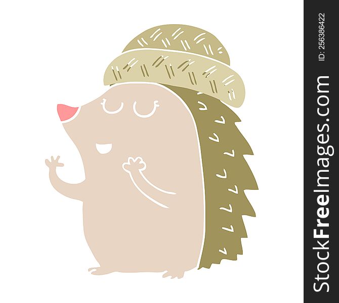 Flat Color Style Cartoon Hedgehog Wearing Hat