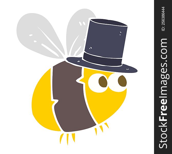 Flat Color Illustration Of A Cartoon Bee Top Hat